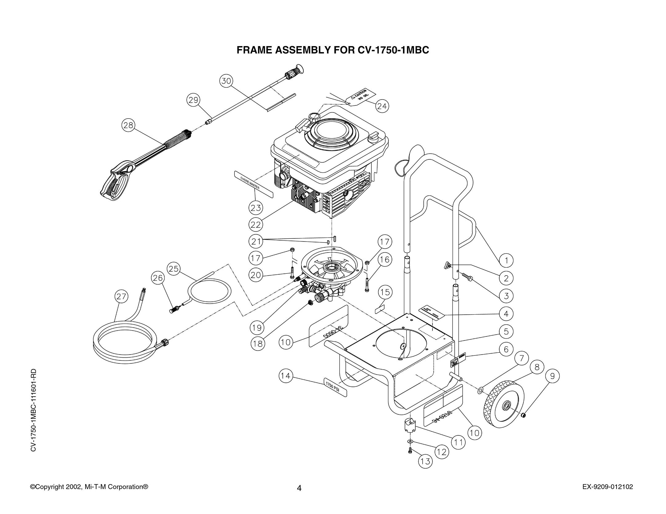 CV-1750-0MBC pressure washer replacement parts.